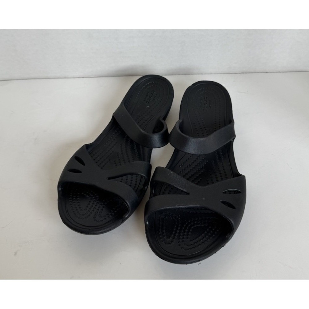 Womens Crocs Iconic Comfort Kadee II Strappy Black Slip-on Sandals sz 8 EUC